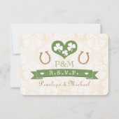 Monogrammed Hoefijzer Shamrock Response Card RSVP Kaartje (Voorkant)