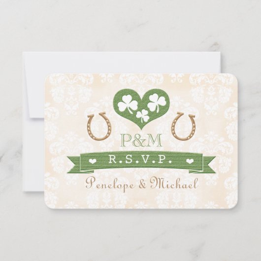 Monogrammed Hoefijzer Shamrock Response Card RSVP Kaartje (Voorkant)