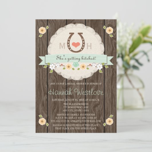 MONOGRAMMED HOEFIJZER WESTERN VRIJGEZELLENFEEST KAART (Staand voorkant)