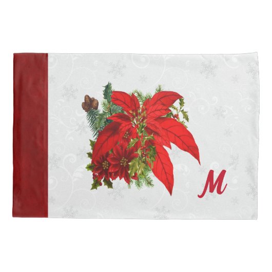 Monogrammed Holiday Floral Poinsettias Kussensloop