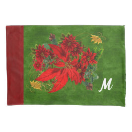 Monogrammed Holiday Floral Poinsettias Kussensloop