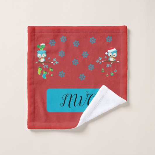 Monogrammed Holiday Kerstbezit op Rood Bad Handdoek (Wasdoekje)