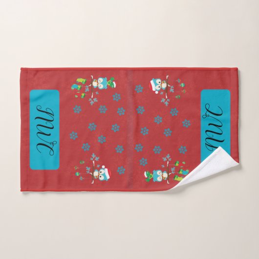 Monogrammed Holiday Kerstbezit op Rood Bad Handdoek (Handdoek)