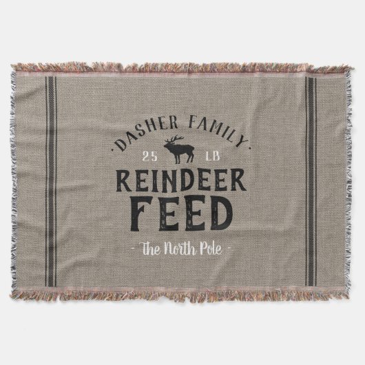 Monogrammed Holiday Reindeenvoer Grain Sack Deken (Voorkant)