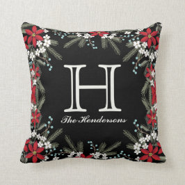 Monogrammed Holiday Theme Floral Decor Kussen