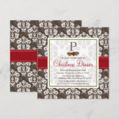 Monogrammed Holly Berry Kerstparty Uitnodiging (Voorkant / Achterkant)