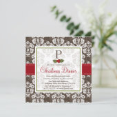 Monogrammed Holly Berry Kerstparty Uitnodiging (Staand voorkant)
