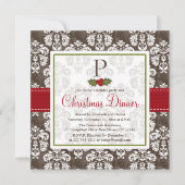 Monogrammed Holly Berry Kerstparty Uitnodiging (Voorkant)