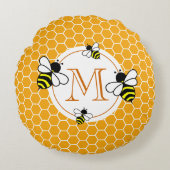 Monogrammed Honeycomb Pattern met bijen Rond Kussen (Voorkant)