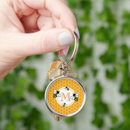 Monogrammed Honeycomb Pattern met bijen Sleutelhanger