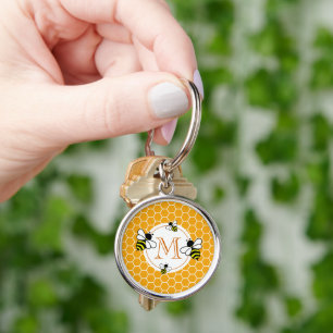 Monogrammed Honeycomb Pattern met bijen Sleutelhanger