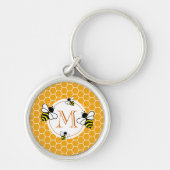 Monogrammed Honeycomb Pattern met bijen Sleutelhanger (Voorkant)
