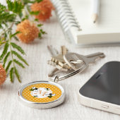 Monogrammed Honeycomb Pattern met bijen Sleutelhanger (Zijkant)