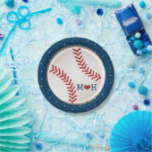 Monogrammed Honkbal Hart Bruiloft Douche Papieren Bordje (Feest)