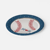 Monogrammed Honkbal Hart Bruiloft Douche Papieren Bordje (Gekanteld)