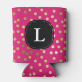 Monogrammed Hot Pink en Gold Glitter Polka Dot Blikjeskoeler (Achterkant)