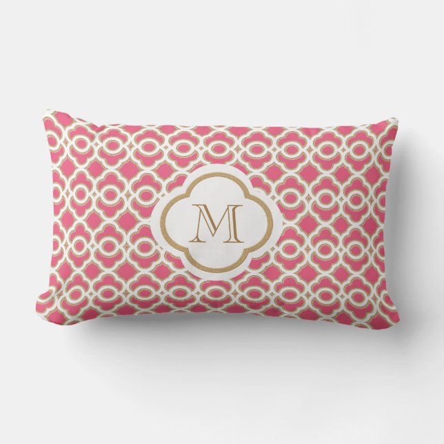 Monogrammed Hot Pink en Gold Moroccan Kussen (Voorkant)