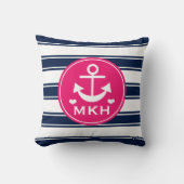 Monogrammed Hot Pink en Navy Blue Anchor Kussen (Voorkant)