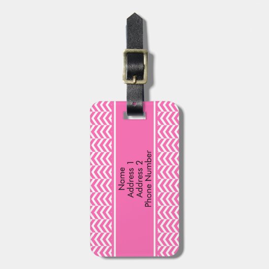 Monogrammed Hot Pink en White Chevron Pattern Bagagelabel (Voorkant verticaal)