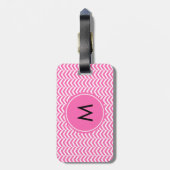 Monogrammed Hot Pink en White Chevron Pattern Bagagelabel (Achterkant verticaal)