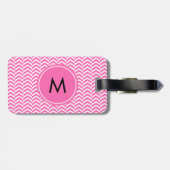 Monogrammed Hot Pink en White Chevron Pattern Bagagelabel (Achterkant horizontaal)