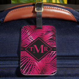 Monogrammed Hot Pink Palm Bagagelabel