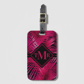 Monogrammed Hot Pink Palm Bagagelabel (Voorkant (verticaal))