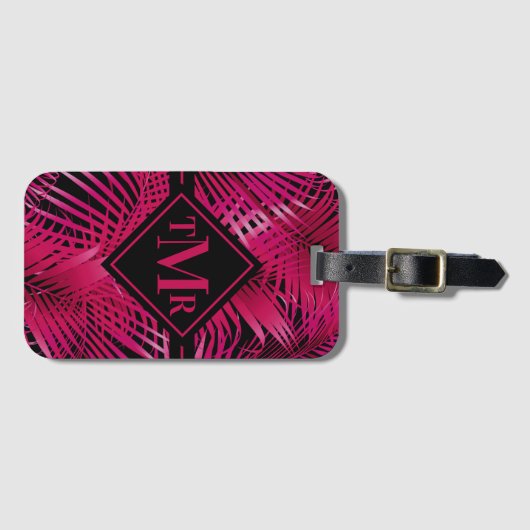 Monogrammed Hot Pink Palm Bagagelabel (Voorkant (horizontaal))