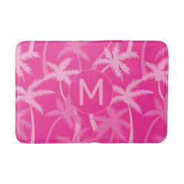 Monogrammed Hot Pink Palm Trees Trendy Badmat