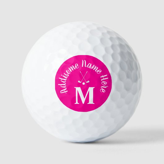 Monogrammed Hot Pink White Golfball Club Dames Golfballen (Voorkant)