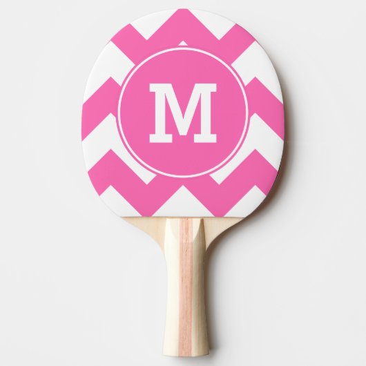 Monogrammed Hot Pink Zigzag Pattern Tafeltennisbatje (Voorkant)