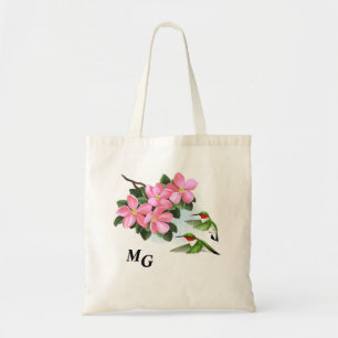 Monogrammed Hummingbird and Flower Canvas tas