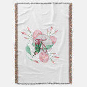 Monogrammed Hummingbird Pink Mint Floral DECOR Deken (Voorkant Verticaal)