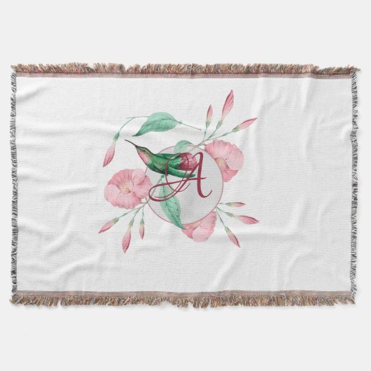 Monogrammed Hummingbird Pink Mint Floral DECOR Deken (Voorkant)