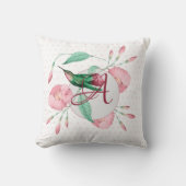 Monogrammed Hummingbird Pink Mint Floral DECOR Kussen (Voorkant)