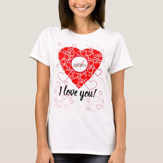 Monogrammed I Love You Valentijnsdag T-Shirt (Voorkant)