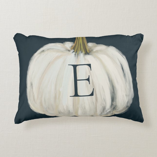 Monogrammed Indigo en White Herfst Pumpkin Accent Kussen (Voorkant)