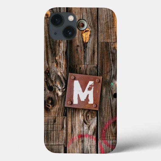 Monogrammed Industrial Rustic Wood Pattern Case-Mate iPhone Case (Achterkant)