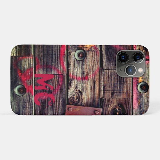 Monogrammed Industrial Rustic Wood Pattern Case-Mate iPhone Case (Achterkant (horizontaal))