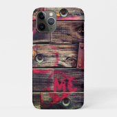 Monogrammed Industrial Rustic Wood Pattern Case-Mate iPhone Case (Achterkant)