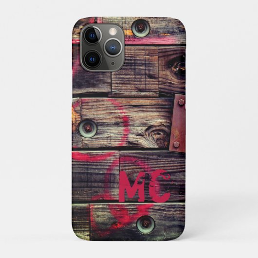 Monogrammed Industrial Rustic Wood Pattern Case-Mate iPhone Case (Achterkant)