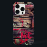 Monogrammed Industrial Rustic Wood Pattern iPhone 16 Pro Hoesje<br><div class="desc">2024</div>
