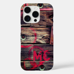 Monogrammed Industrial Rustic Wood Pattern iPhone 16 Pro Hoesje