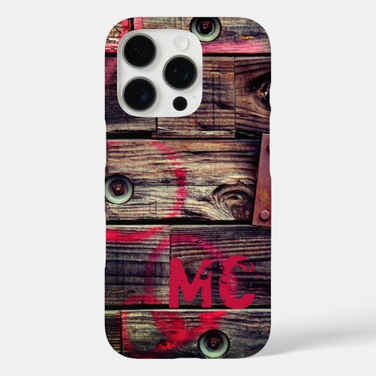 Monogrammed Industrial Rustic Wood Pattern Case-Mate iPhone Case (Achterkant)
