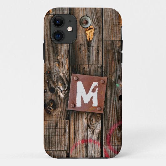 Monogrammed Industrial Rustic Wood Pattern Case-Mate iPhone Case (Achterkant)