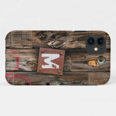 Monogrammed Industrial Rustic Wood Pattern Case-Mate iPhone Case (Achterkant (horizontaal))