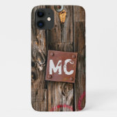 Monogrammed Industrial Rustic Wood Pattern Case-Mate iPhone Case (Achterkant)