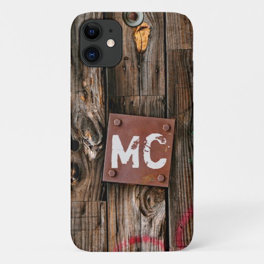 Monogrammed Industrial Rustic Wood Pattern Case-Mate iPhone Case (Achterkant)