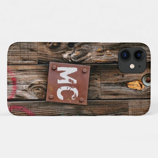 Monogrammed Industrial Rustic Wood Pattern Case-Mate iPhone Case (Achterkant (horizontaal))