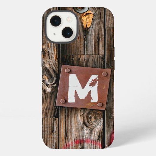 Monogrammed Industrial Rustic Wood Pattern iPhone Hoesje (Achterkant)